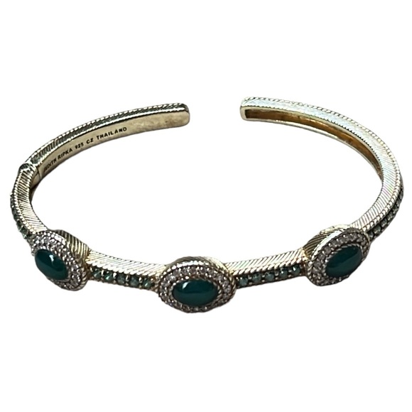 Judith Ripka Chalcedony & Chrome Diopside Gold Clad Sterling Bangle Cuff - Picture 3 of 16